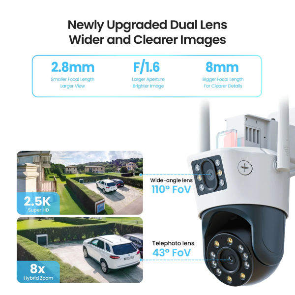 C298 2.4GHz WiFi PT Camera with Dual Lens + 8X Hybrid Zoom